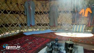 نمای داخل چادر عشایری اقامتگاه بوم گردی ترکمن اولکام - کلاله - روستای تمر قره قوزی